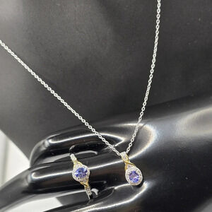 Tanzanite, White Zircon Infinity Halo Ring (Size 7.0), Pendant Necklace 20" 925
